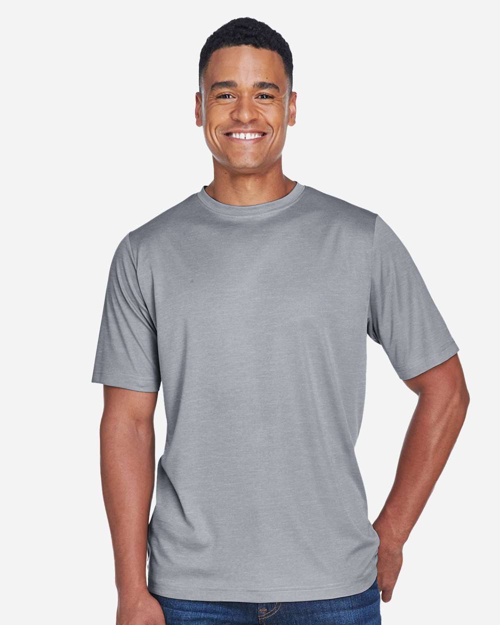Men's Sonic Heather Performance T-Shirt - OnModelFront - B672D9102 - Athletic Heather