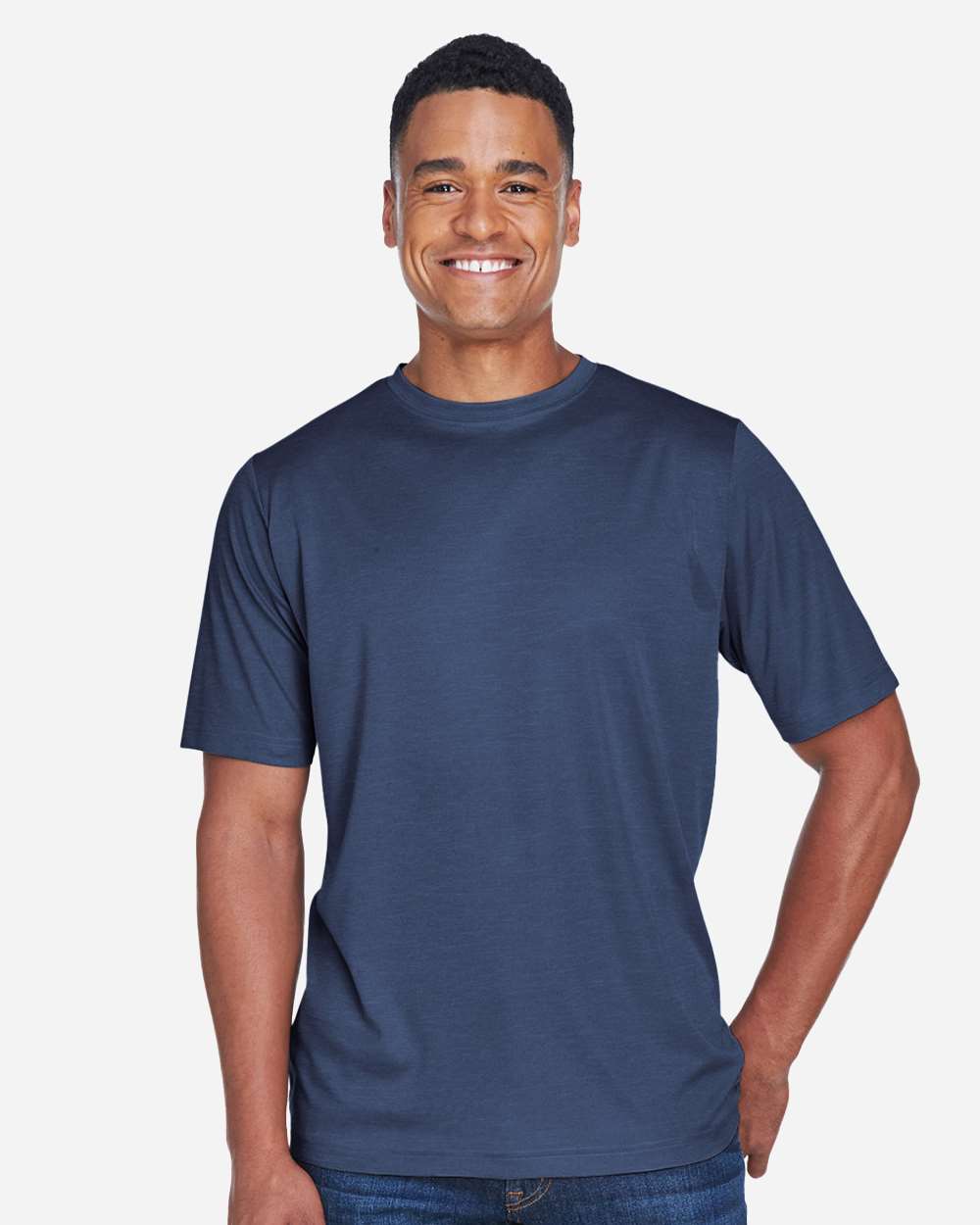 Men's Sonic Heather Performance T-Shirt - OnModelFront - B672D9652 - Sport Dark Navy Heather