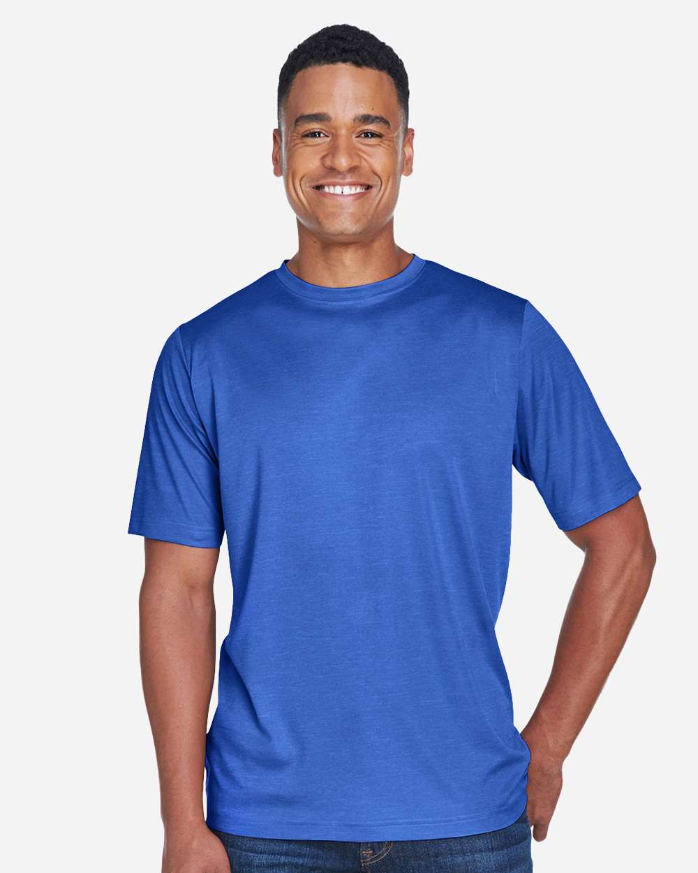 Men's Sonic Heather Performance T-Shirt - OnModelFront - B672D9752 - Sport Royal Heather