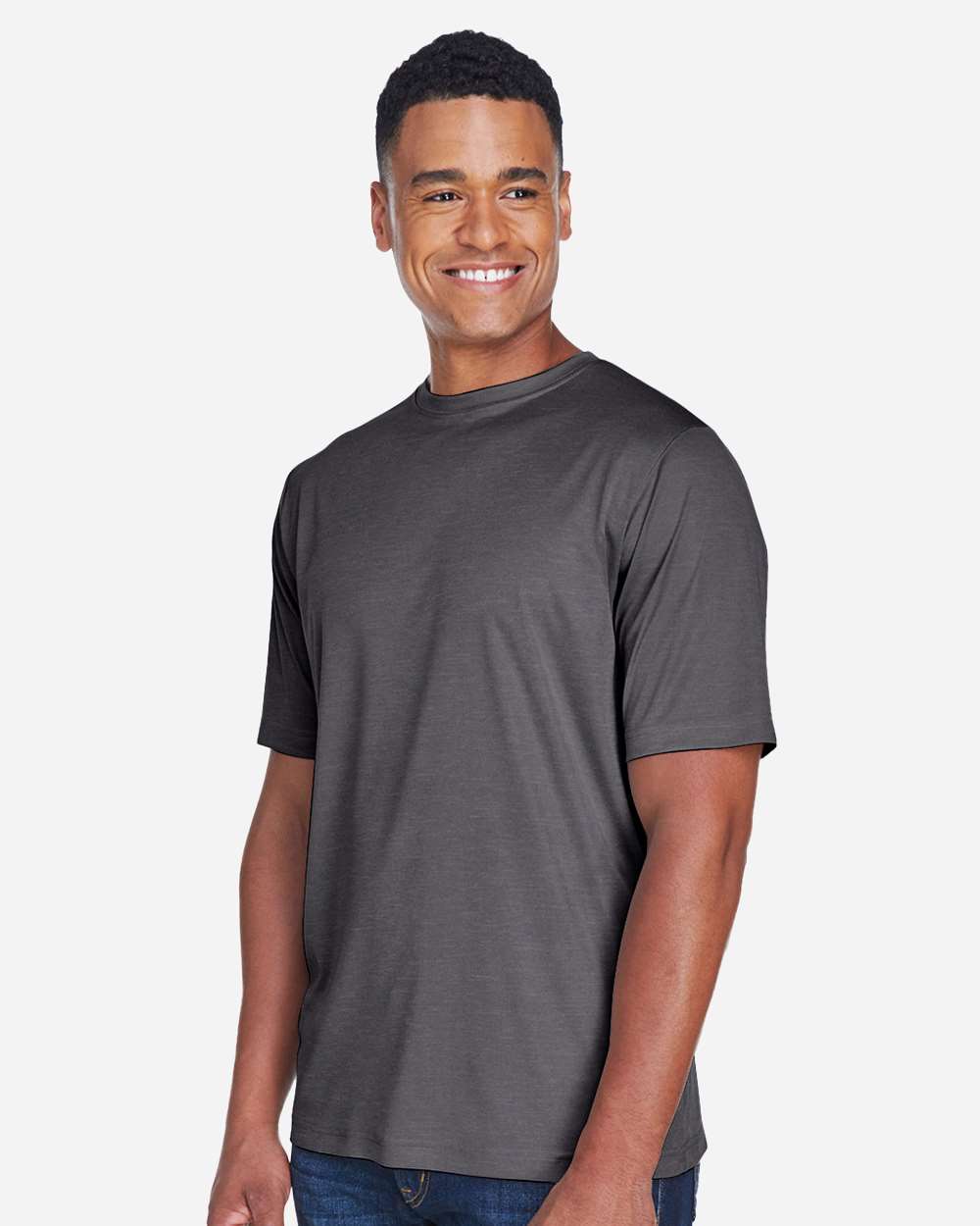 Men's Sonic Heather Performance T-Shirt - OnModelSide - B672D9022 - Dark Grey Heather