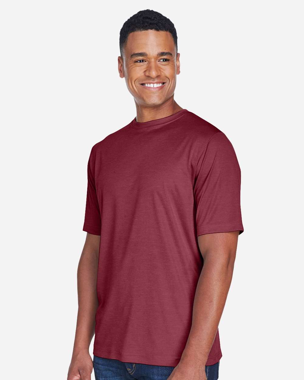 Men's Sonic Heather Performance T-Shirt - OnModelSide - B672D9532 - Sport Maroon Heather
