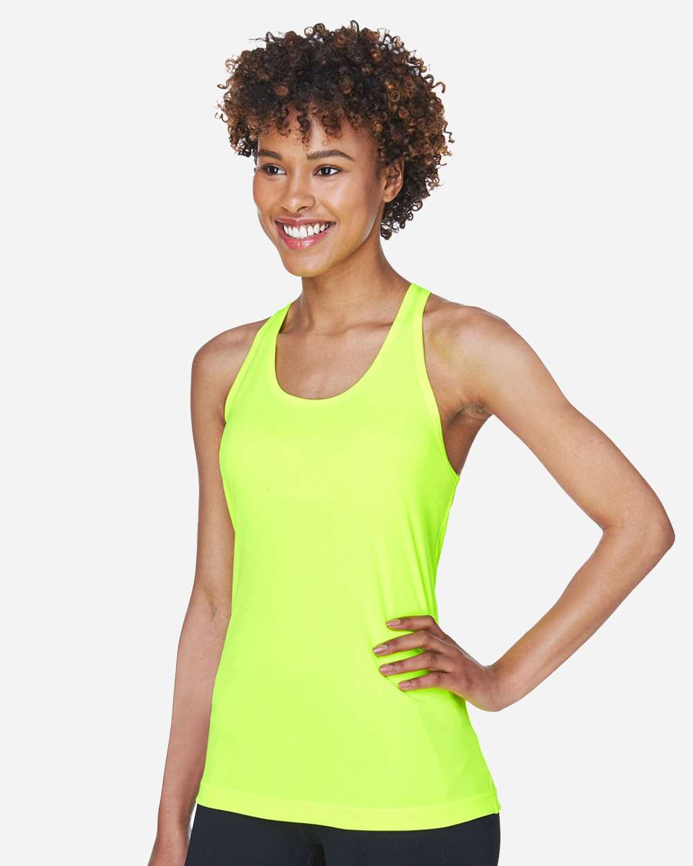 Women's Zone Performance Racerback Tank - OnModelSide - B682D9172 - Safety Yellow