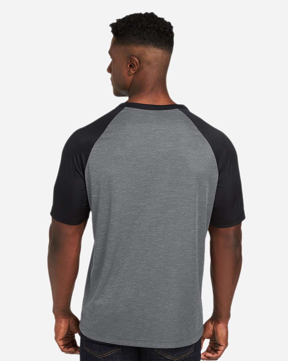 Unisex Zone Colorblock Raglan T-Shirt - OnModelBack - B725D9022 - Dark Grey Heather/ Black
