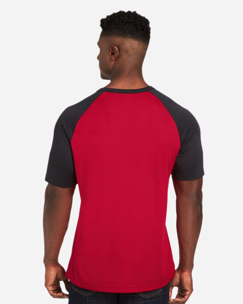 Unisex Zone Colorblock Raglan T-Shirt - OnModelBack - B725D9102 - Sport Red/ Black Heather