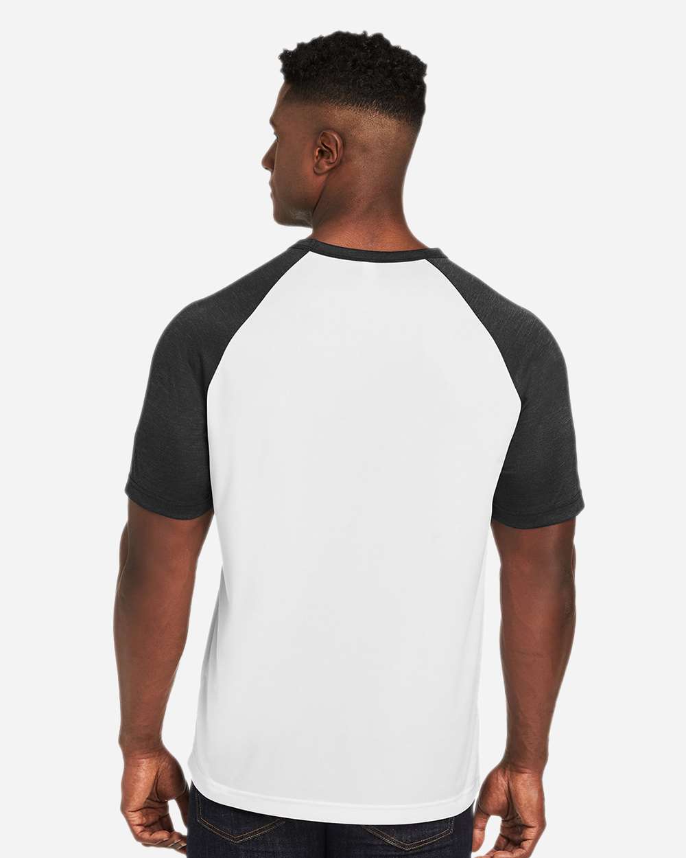 Unisex Zone Colorblock Raglan T-Shirt - OnModelBack - B725D9502 - White/ Black Heather