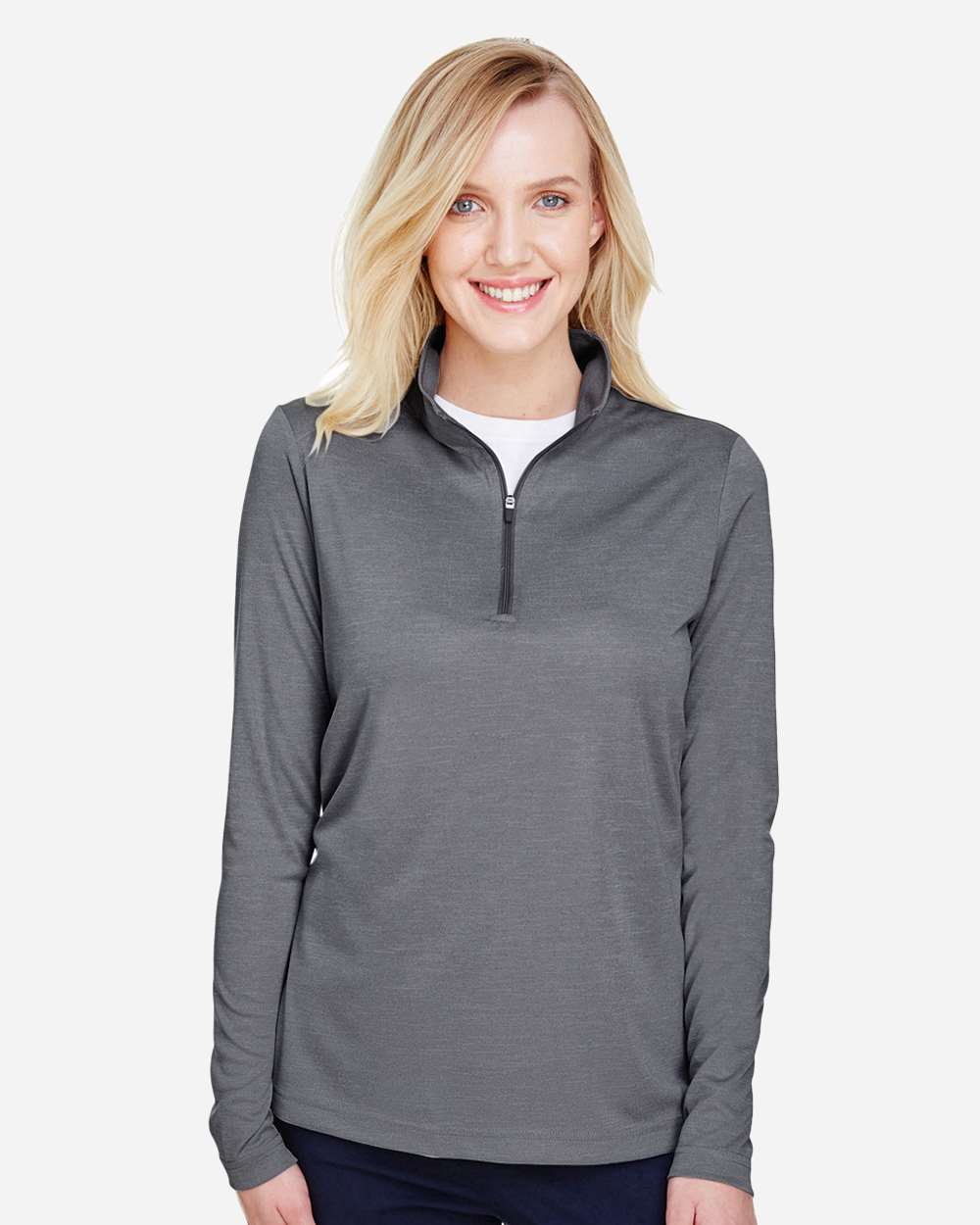 Women's Zone Sonic Heather Performance Quarter-Zip Pullover - OnModelFront - B702D9022 - Dark Grey Heather