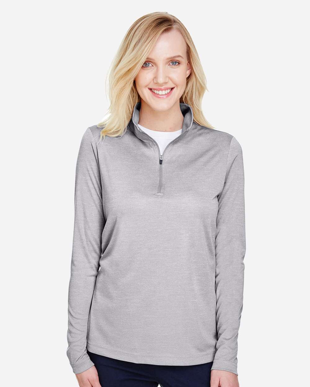 Women's Zone Sonic Heather Performance Quarter-Zip Pullover - OnModelFront - B702D9102 - Athletic Heather