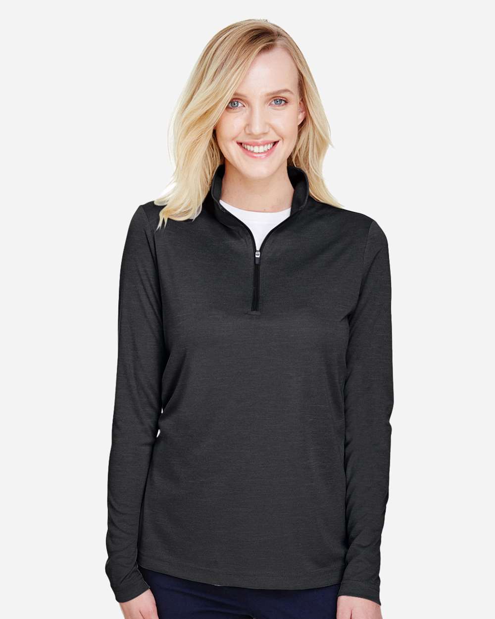 Women's Zone Sonic Heather Performance Quarter-Zip Pullover - OnModelFront - B702D9502 - Black Heather