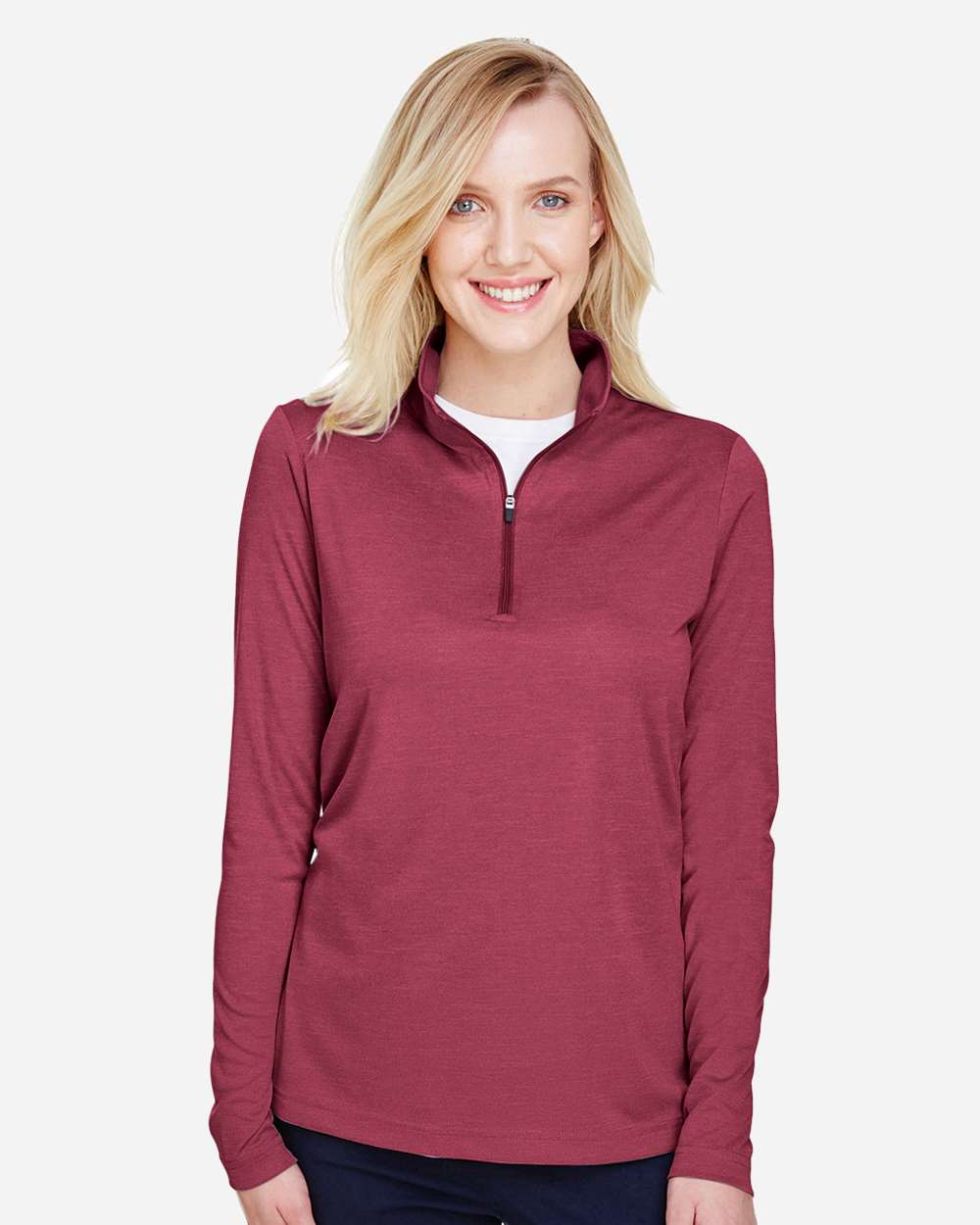 Women's Zone Sonic Heather Performance Quarter-Zip Pullover - OnModelFront - B702D9532 - Sport Maroon Heather