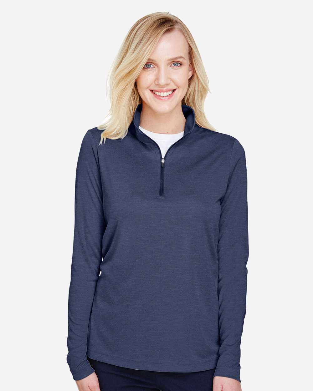 Women's Zone Sonic Heather Performance Quarter-Zip Pullover - OnModelFront - B702D9652 - Sport Dark Navy Heather