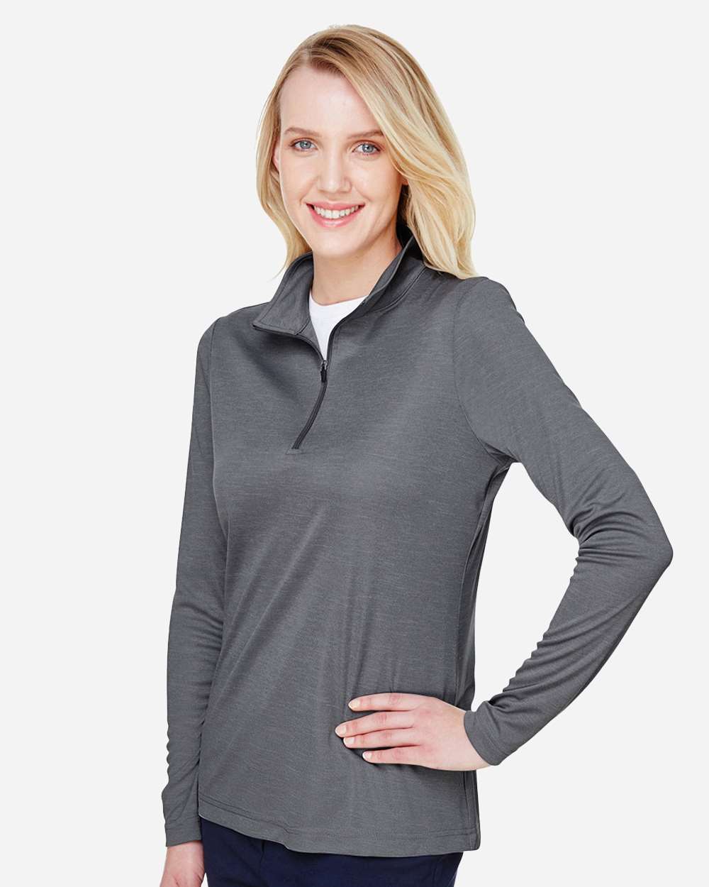 Women's Zone Sonic Heather Performance Quarter-Zip Pullover - OnModelSide - B702D9022 - Dark Grey Heather