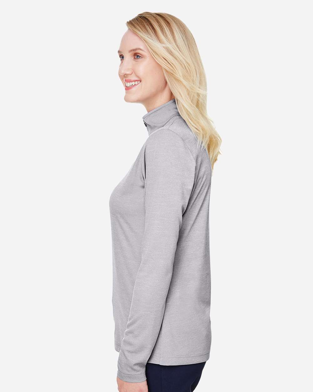 Women's Zone Sonic Heather Performance Quarter-Zip Pullover - OnModelSide - B702D9102 - Athletic Heather