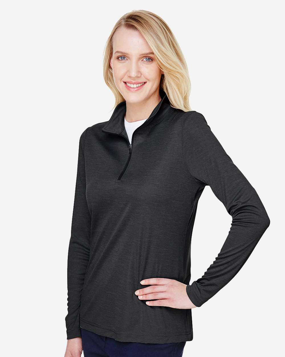 Women's Zone Sonic Heather Performance Quarter-Zip Pullover - OnModelSide - B702D9502 - Black Heather