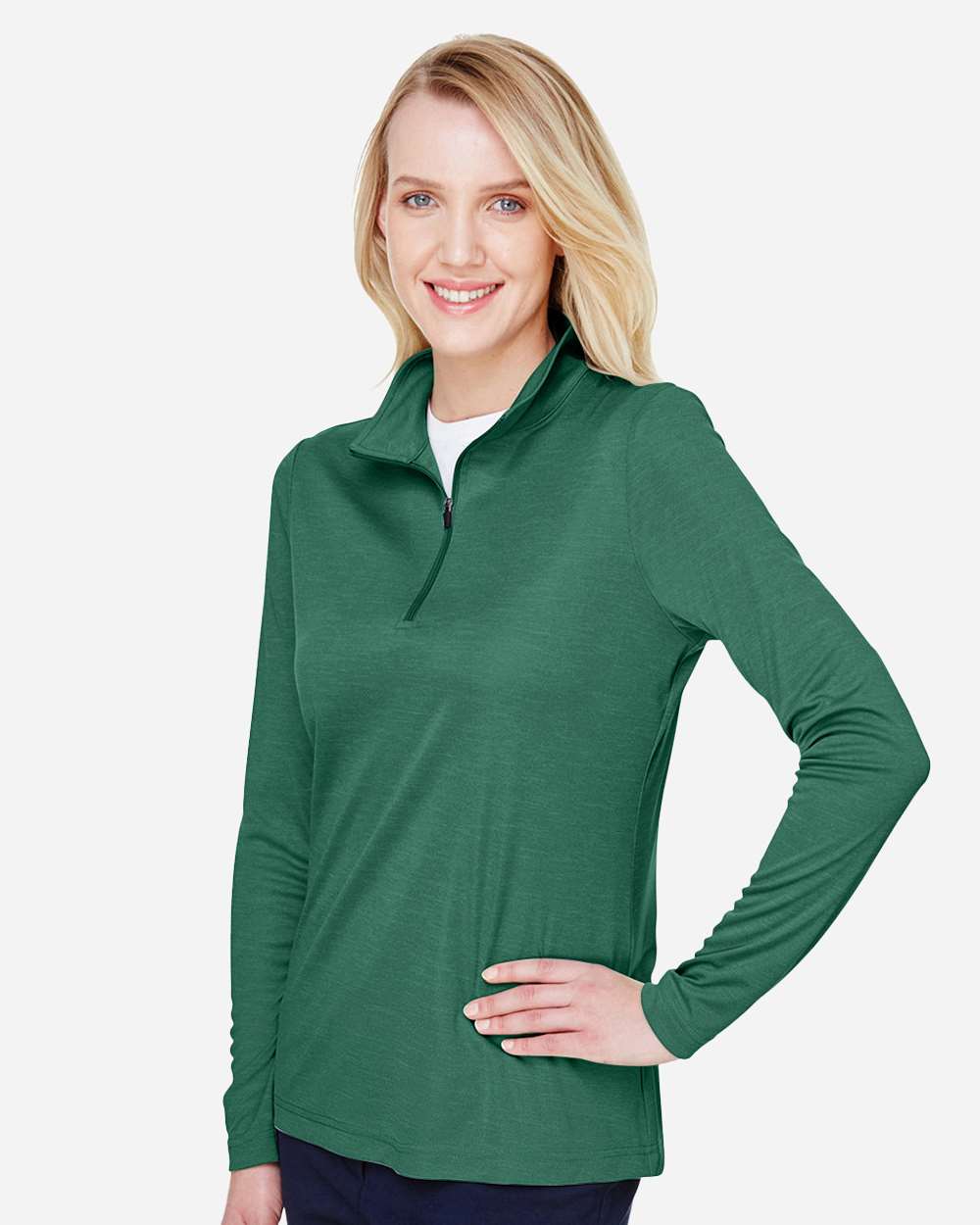 Women's Zone Sonic Heather Performance Quarter-Zip Pullover - OnModelSide - B702D9542 - Sport Forest Heather