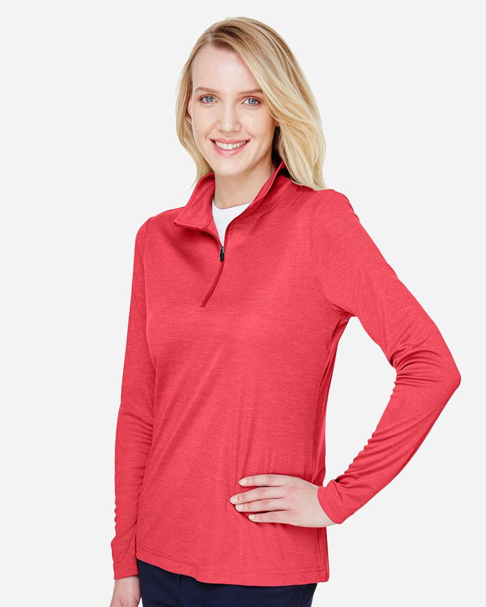 Women's Zone Sonic Heather Performance Quarter-Zip Pullover - OnModelSide - B702D9702 - Sport Red Heather