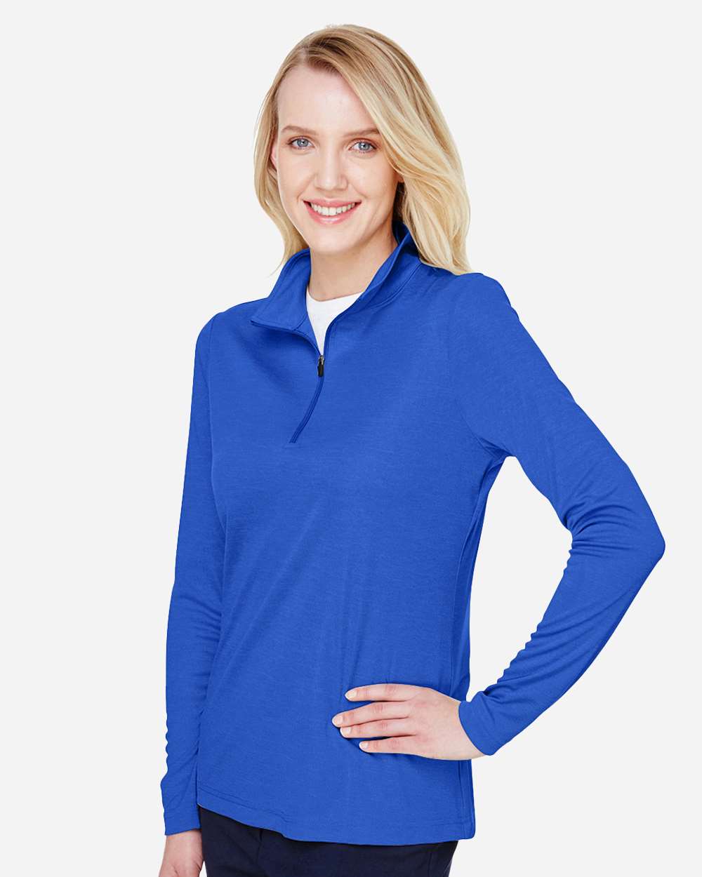 Women's Zone Sonic Heather Performance Quarter-Zip Pullover - OnModelSide - B702D9752 - Sport Royal Heather