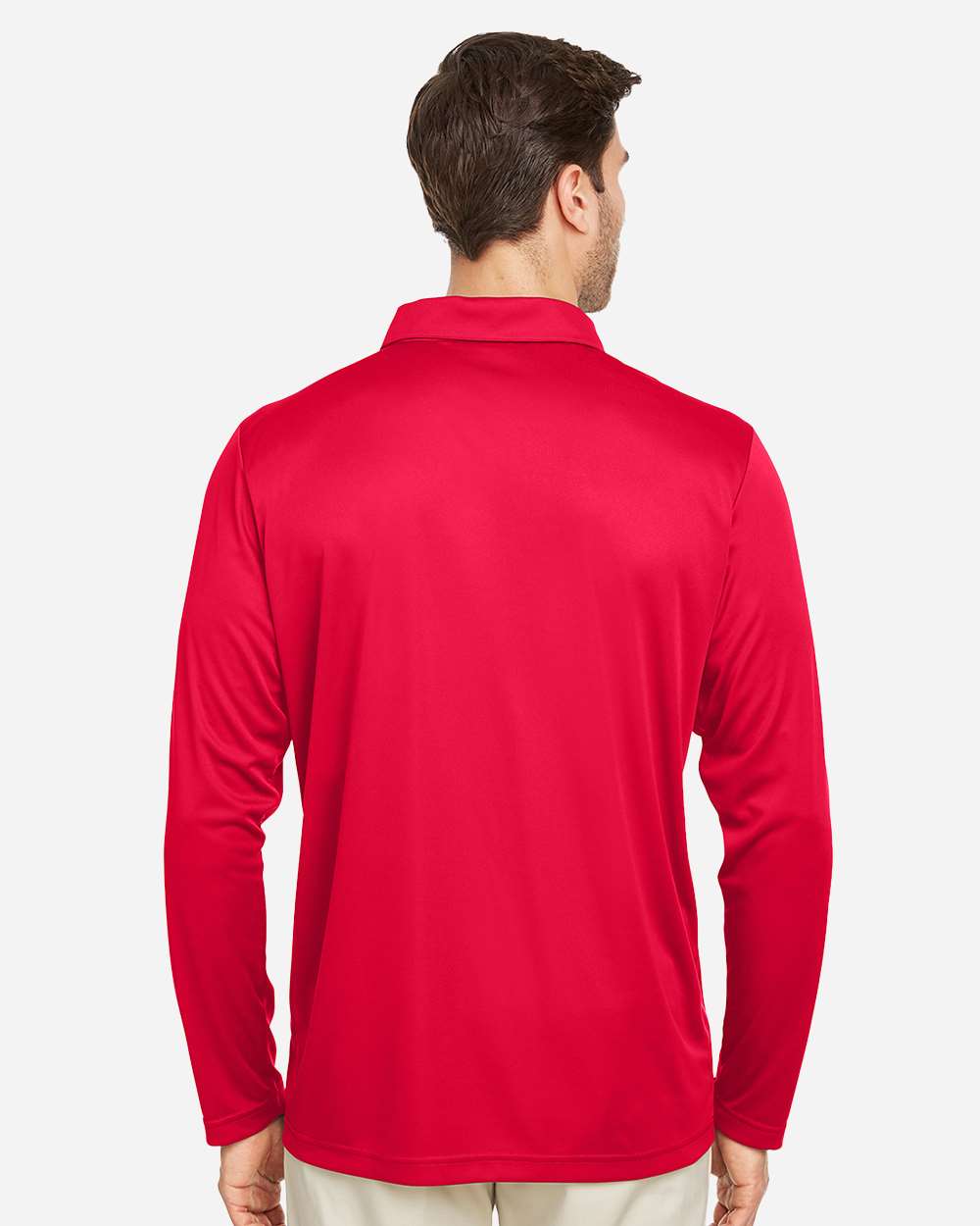 Men's Zone Performance Long Sleeve Polo - OnModelBack - B720D9702 - Sport Red