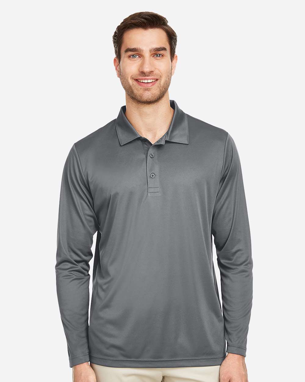 Men's Zone Performance Long Sleeve Polo - OnModelFront - B720D9132 - Sport Graphite