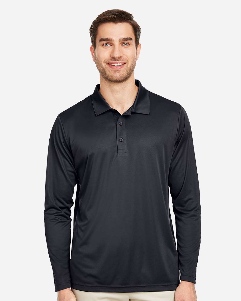 Men's Zone Performance Long Sleeve Polo - OnModelFront - B720D9502 - Black