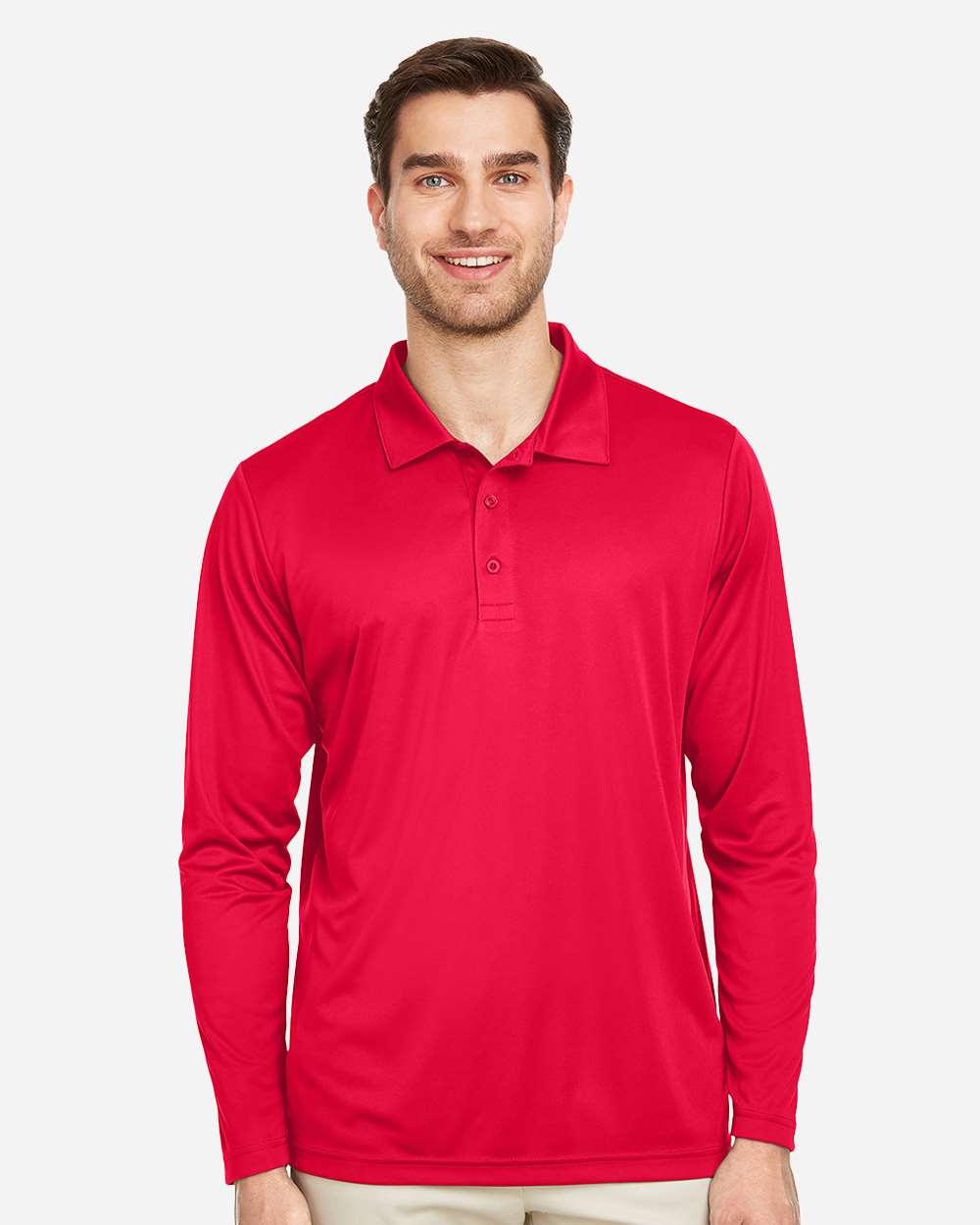 Men's Zone Performance Long Sleeve Polo - OnModelFront - B720D9702 - Sport Red