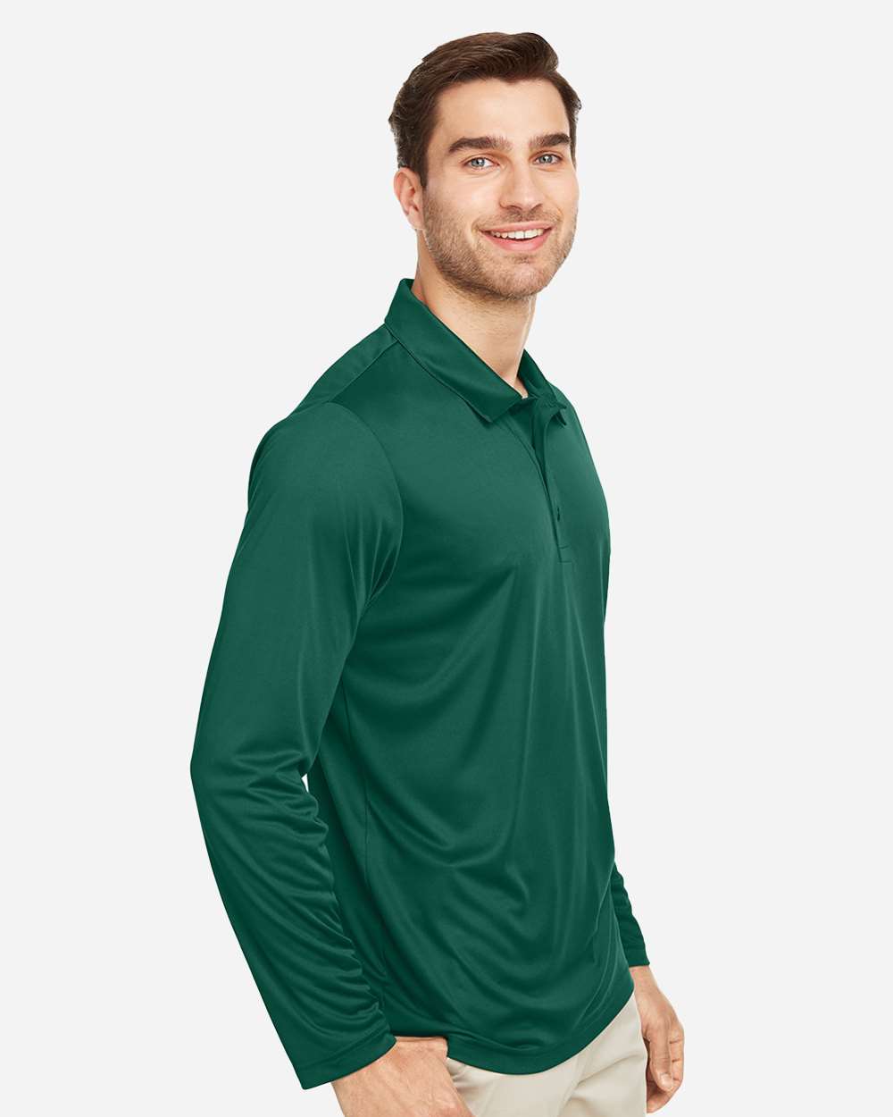 Men's Zone Performance Long Sleeve Polo - OnModelSide - B720D9072 - Sport Forest
