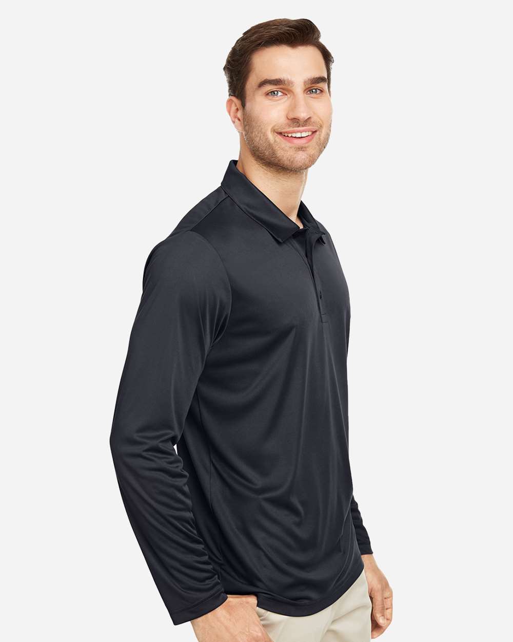 Men's Zone Performance Long Sleeve Polo - OnModelSide - B720D9502 - Black