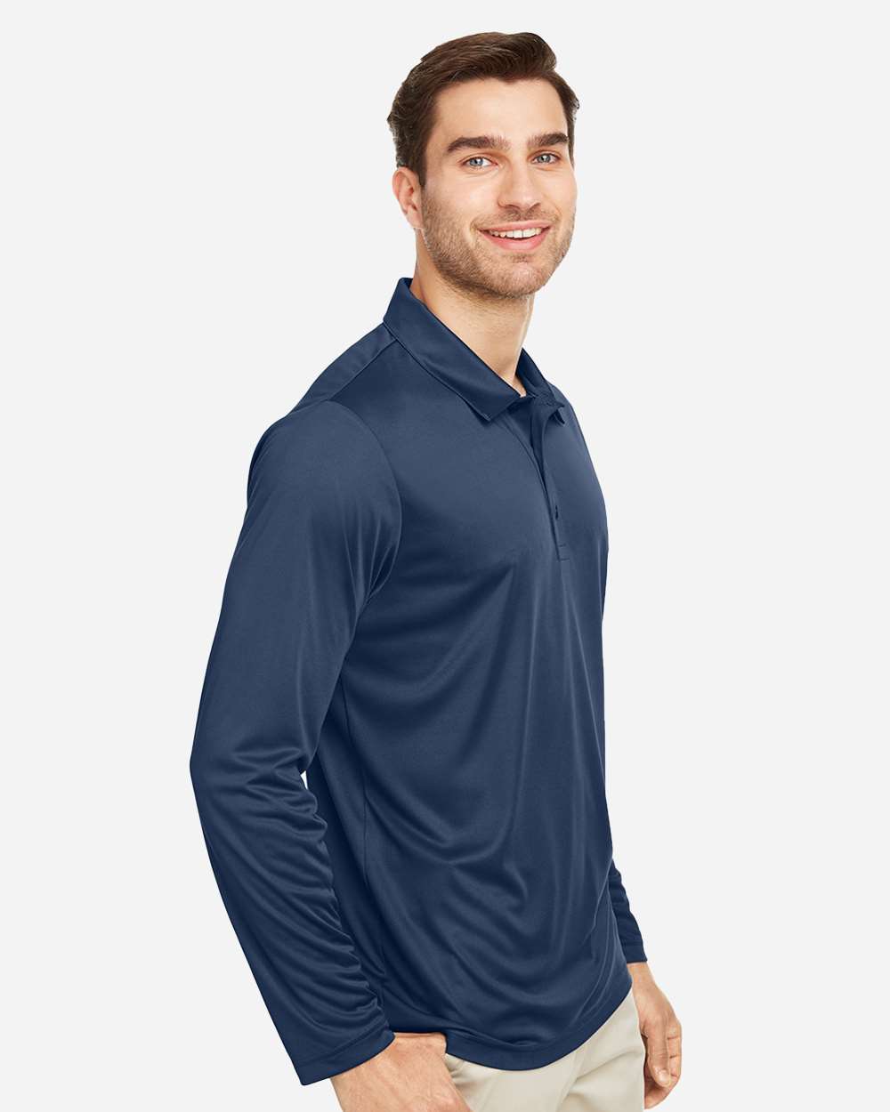 Men's Zone Performance Long Sleeve Polo - OnModelSide - B720D9652 - Sport Dark Navy