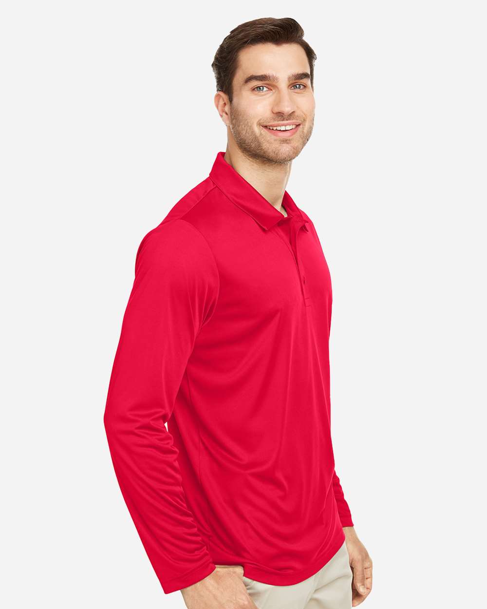 Men's Zone Performance Long Sleeve Polo - OnModelSide - B720D9702 - Sport Red