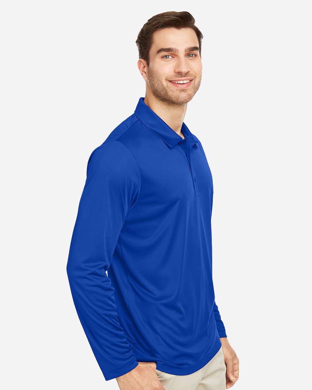 Men's Zone Performance Long Sleeve Polo - OnModelSide - B720D9752 - Sport Royal