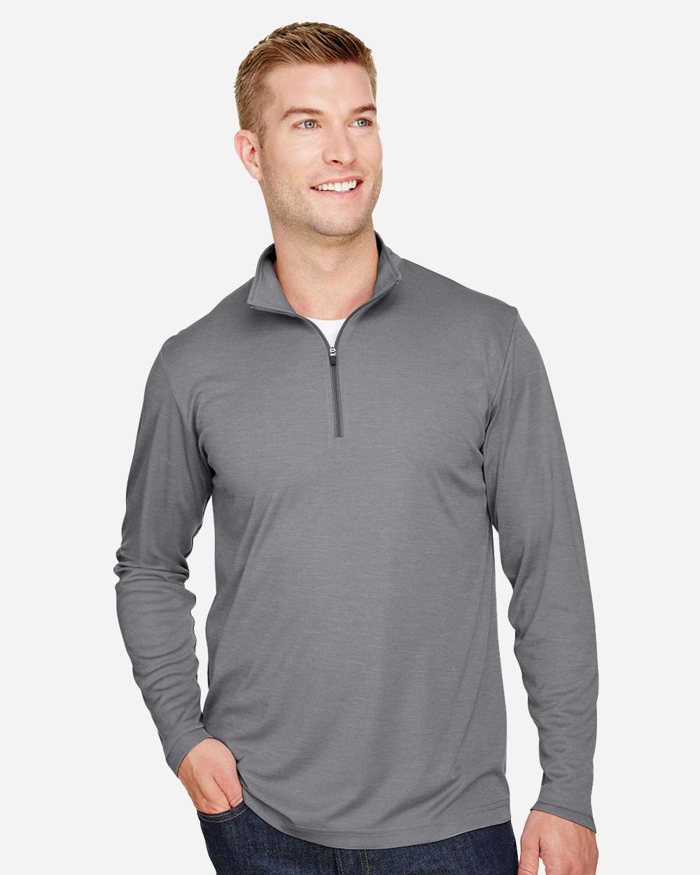 Men's Zone Sonic Heather Performance Quarter-Zip Pullover - OnModelFront - B701D9022 - Dark Grey Heather