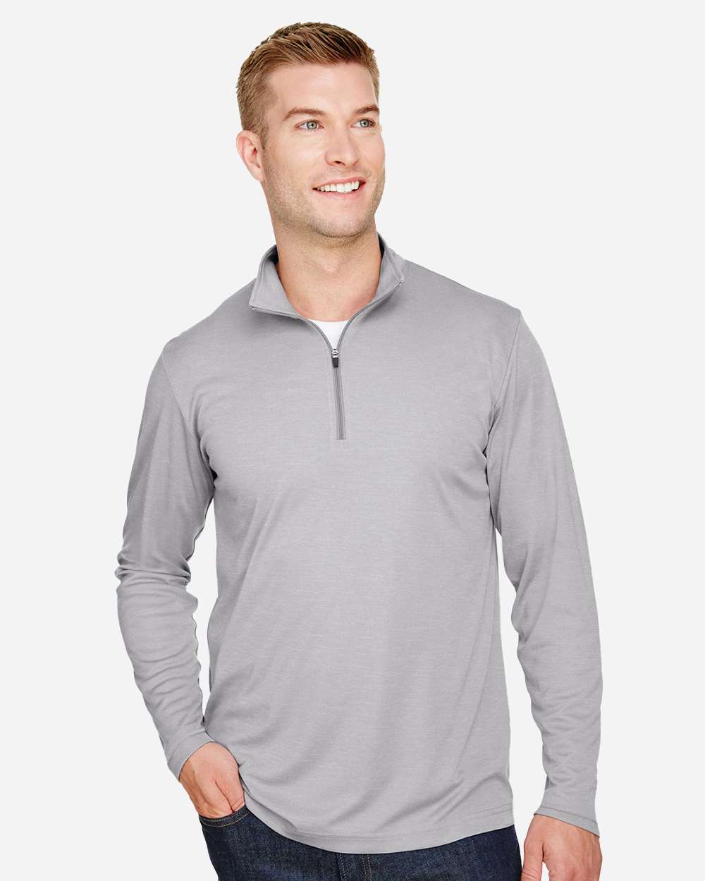 Men's Zone Sonic Heather Performance Quarter-Zip Pullover - OnModelFront - B701D9102 - Athletic Heather
