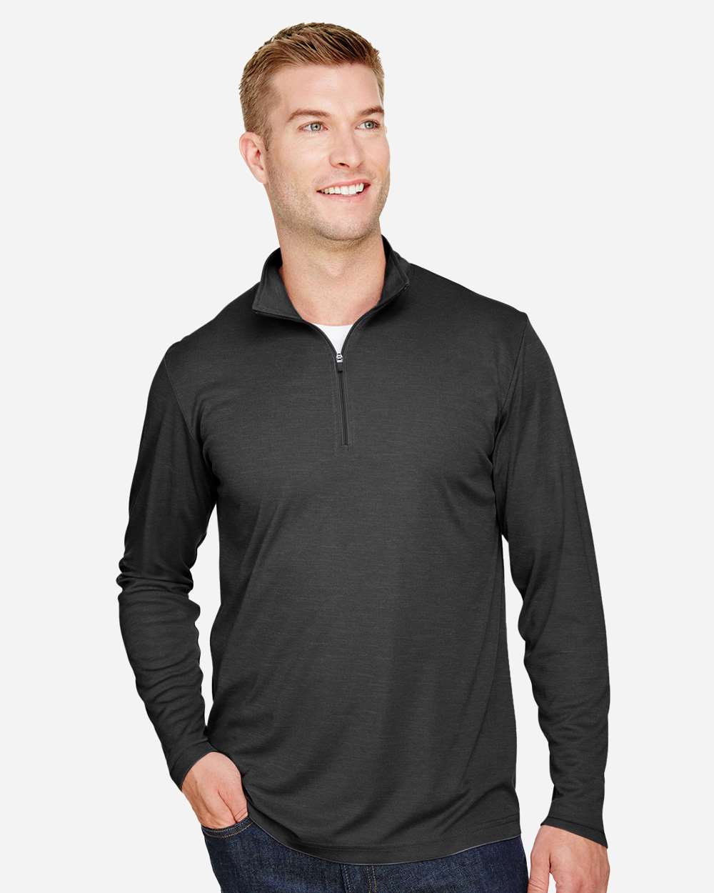 Men's Zone Sonic Heather Performance Quarter-Zip Pullover - OnModelFront - B701D9502 - Black Heather