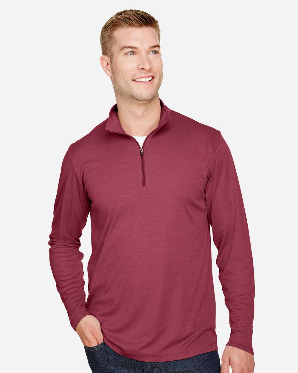 Men's Zone Sonic Heather Performance Quarter-Zip Pullover - OnModelFront - B701D9532 - Sport Maroon Heather