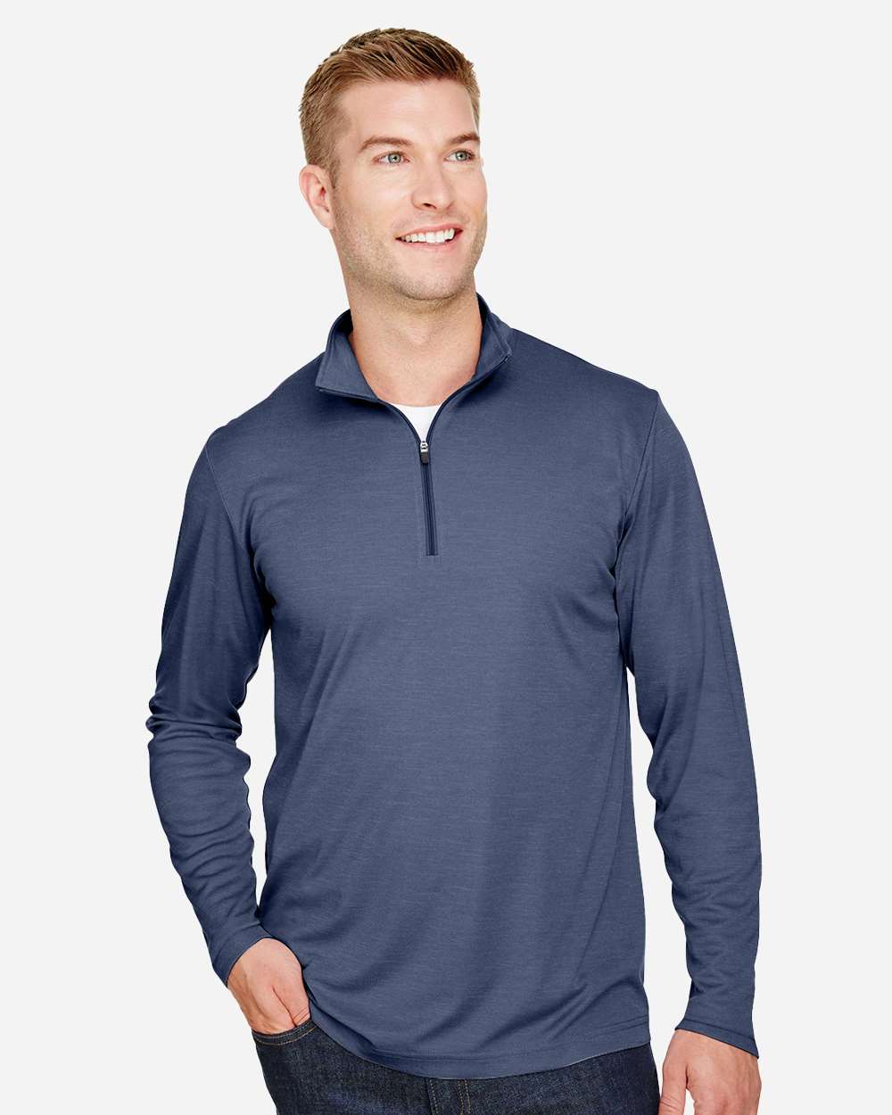 Men's Zone Sonic Heather Performance Quarter-Zip Pullover - OnModelFront - B701D9652 - Sport Dark Navy Heather
