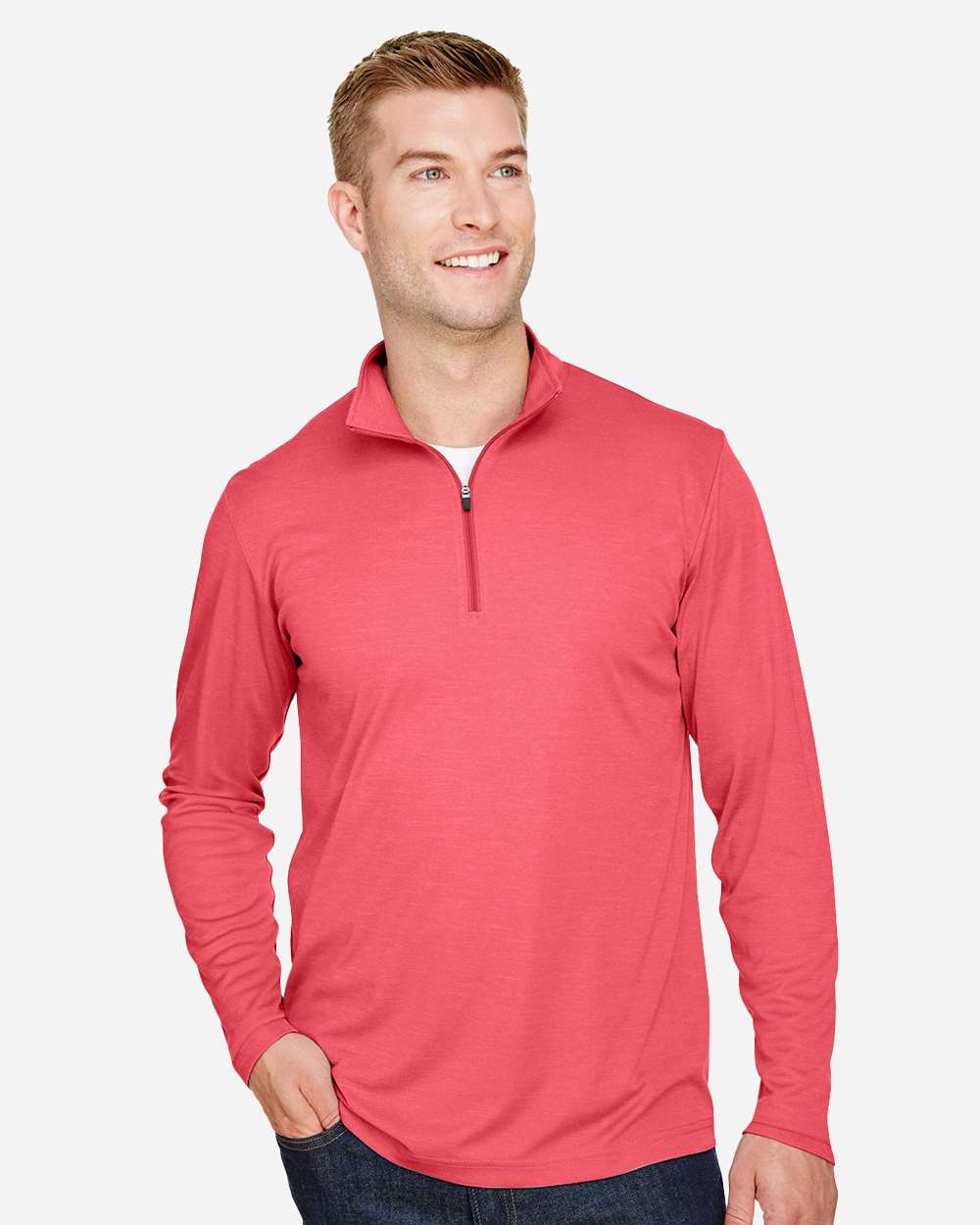 Men's Zone Sonic Heather Performance Quarter-Zip Pullover - OnModelFront - B701D9702 - Sport Red Heather