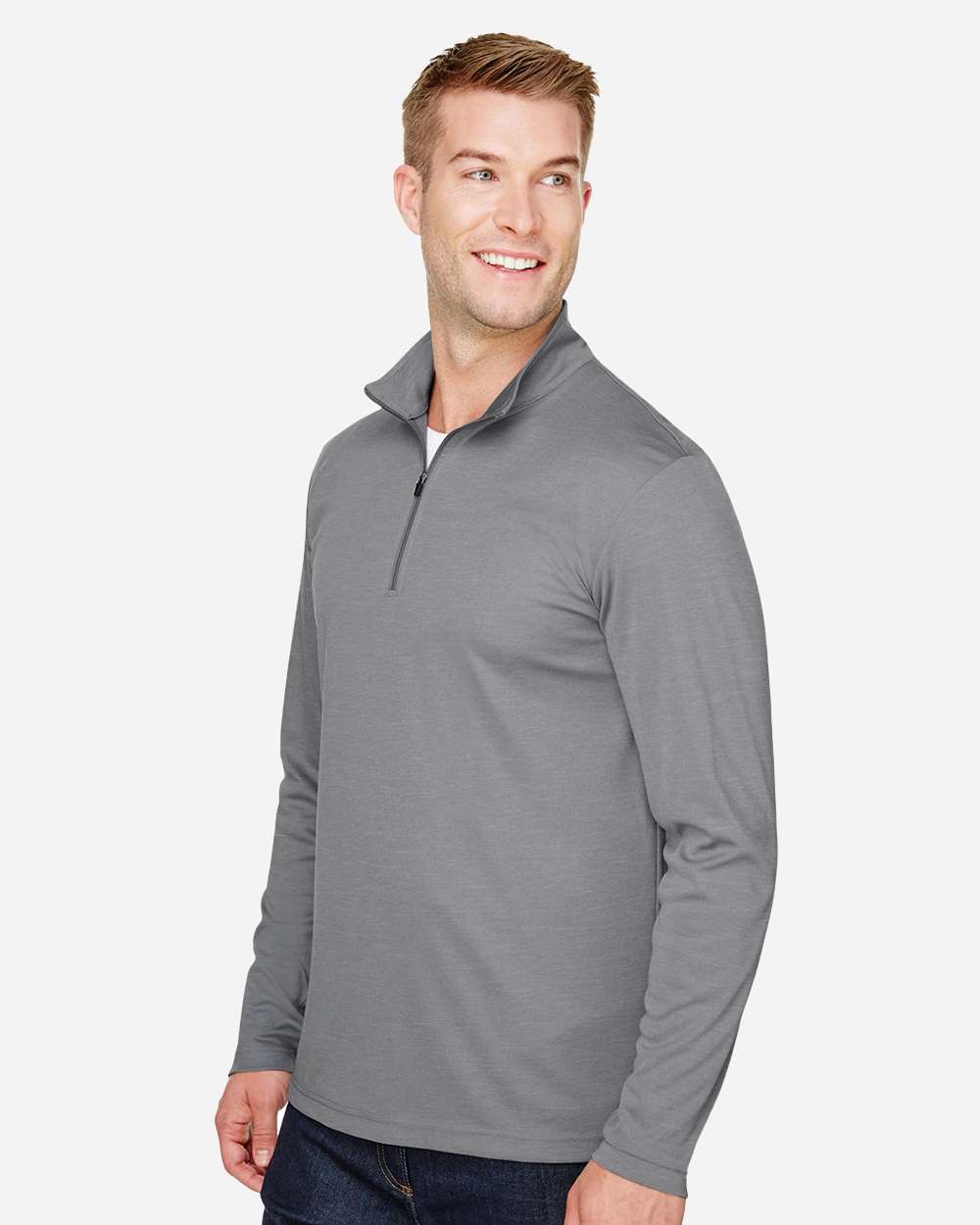 Men's Zone Sonic Heather Performance Quarter-Zip Pullover - OnModelSide - B701D9022 - Dark Grey Heather