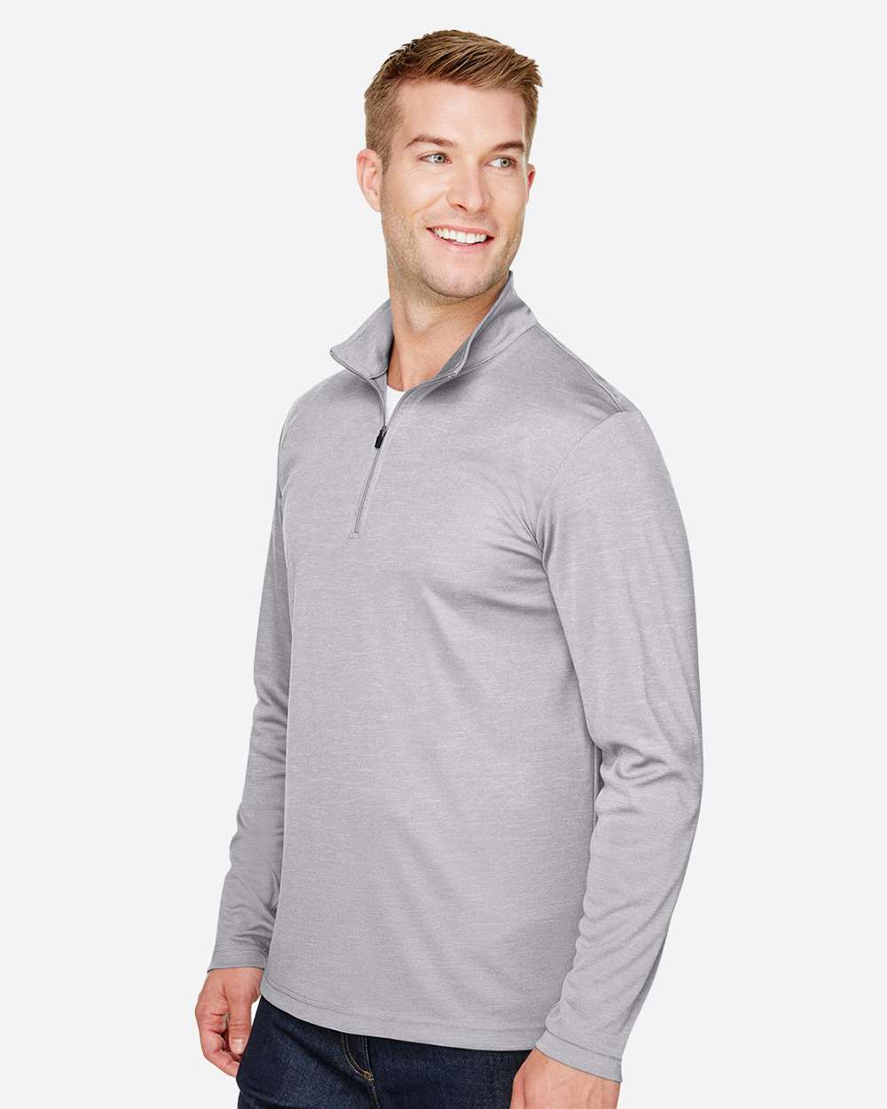 Men's Zone Sonic Heather Performance Quarter-Zip Pullover - OnModelSide - B701D9102 - Athletic Heather