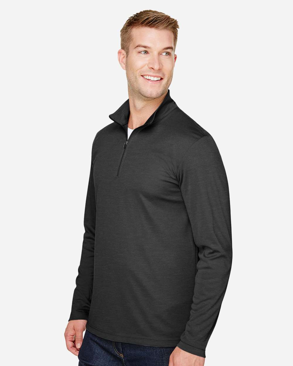 Men's Zone Sonic Heather Performance Quarter-Zip Pullover - OnModelSide - B701D9502 - Black Heather