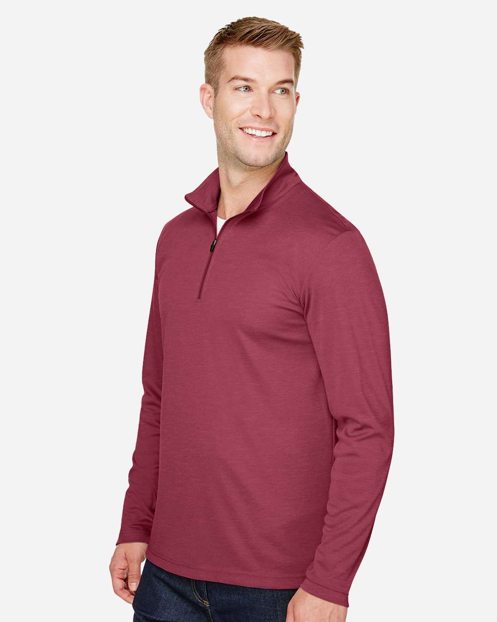 Men's Zone Sonic Heather Performance Quarter-Zip Pullover - OnModelSide - B701D9532 - Sport Maroon Heather