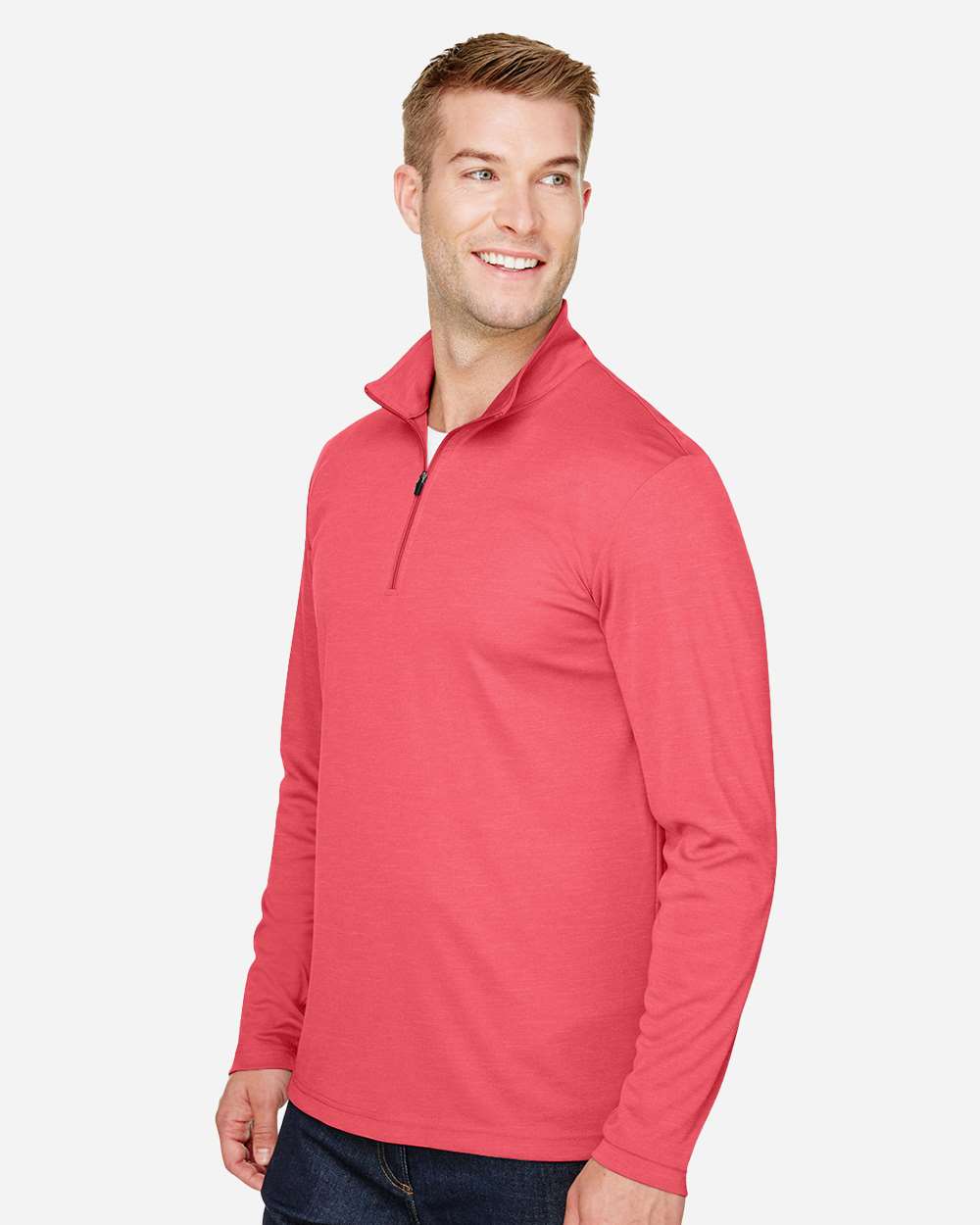 Men's Zone Sonic Heather Performance Quarter-Zip Pullover - OnModelSide - B701D9702 - Sport Red Heather