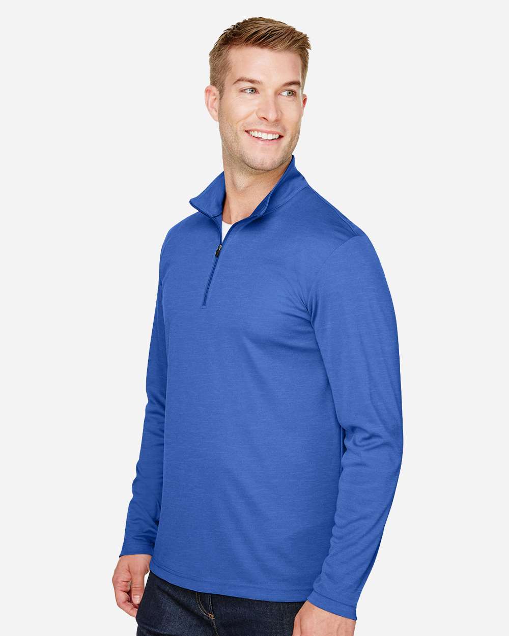 Men's Zone Sonic Heather Performance Quarter-Zip Pullover - OnModelSide - B701D9752 - Sport Royal Heather