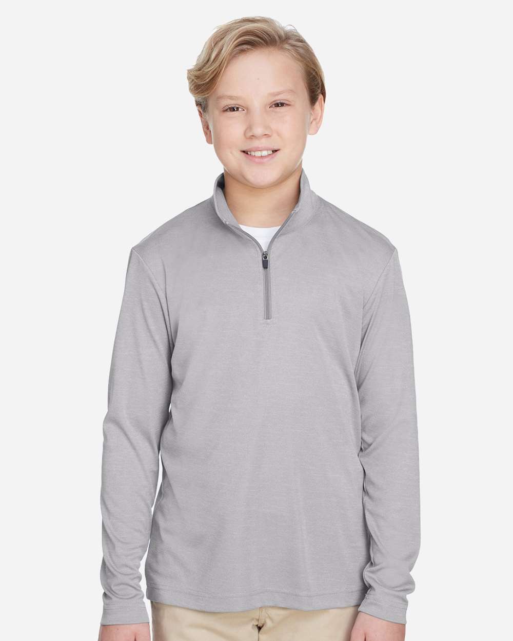 Youth Zone Sonic Heather Performance Quarter-Zip Pullolver - OnModelFront - B703D9103 - Athletic Heather