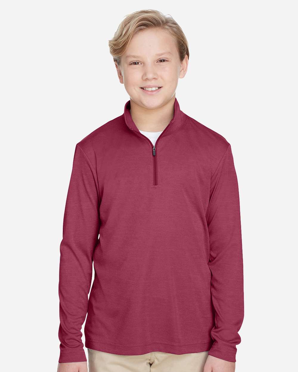 Youth Zone Sonic Heather Performance Quarter-Zip Pullolver - OnModelFront - B703D9533 - Sport Maroon Heather