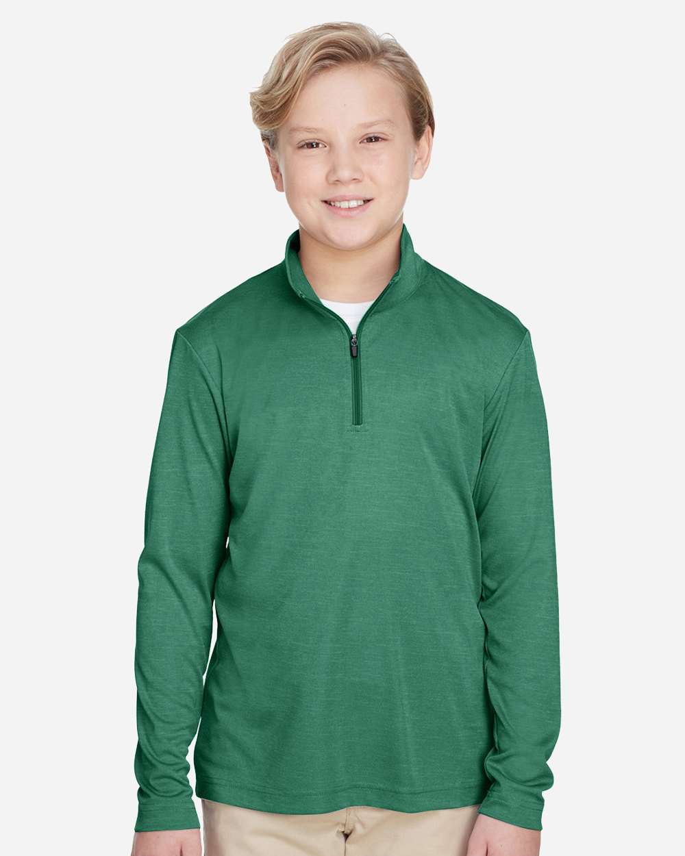 Youth Zone Sonic Heather Performance Quarter-Zip Pullolver - OnModelFront - B703D9543 - Sport Forest Heather
