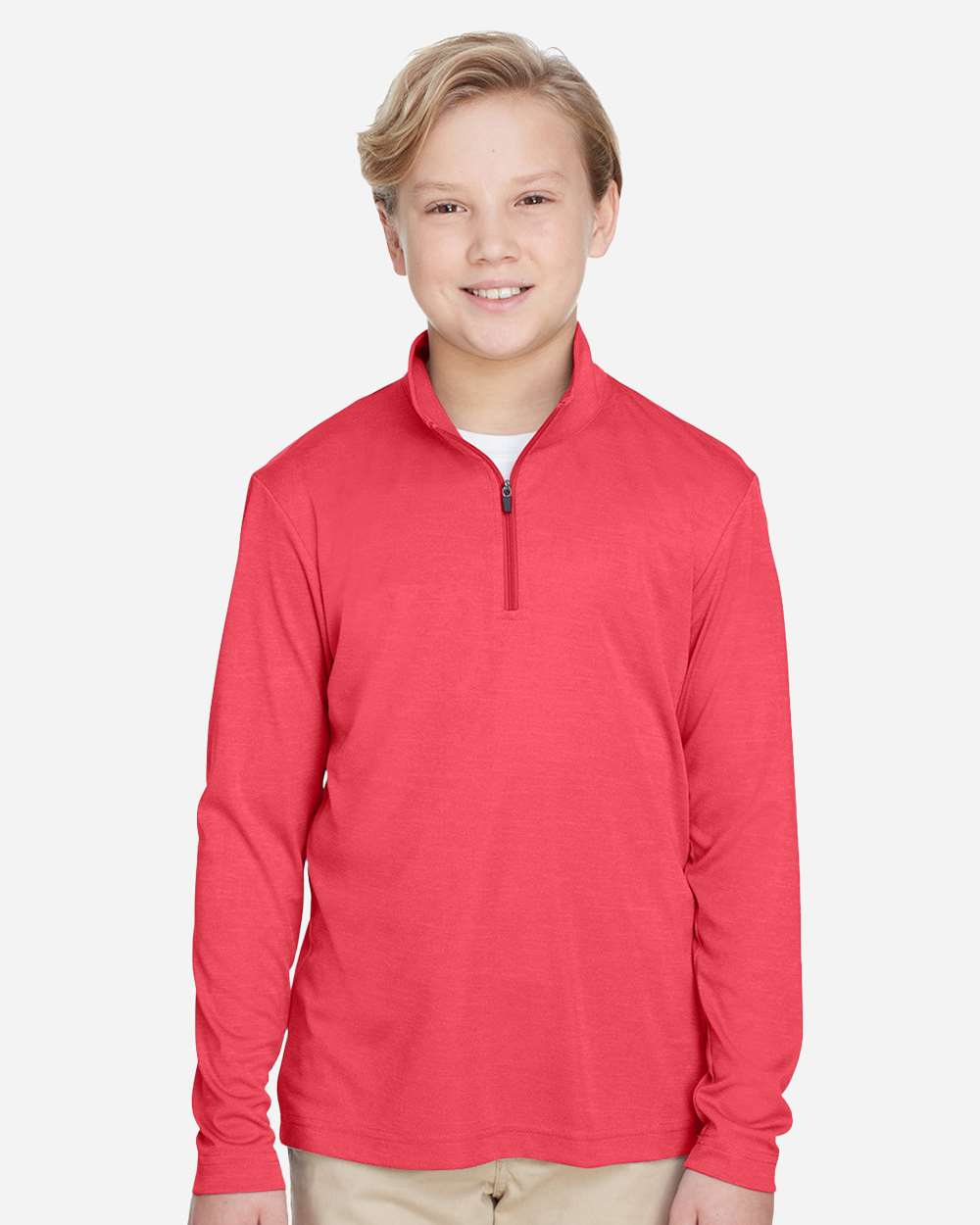 Youth Zone Sonic Heather Performance Quarter-Zip Pullolver - OnModelFront - B703D9703 - Sport Red Heather