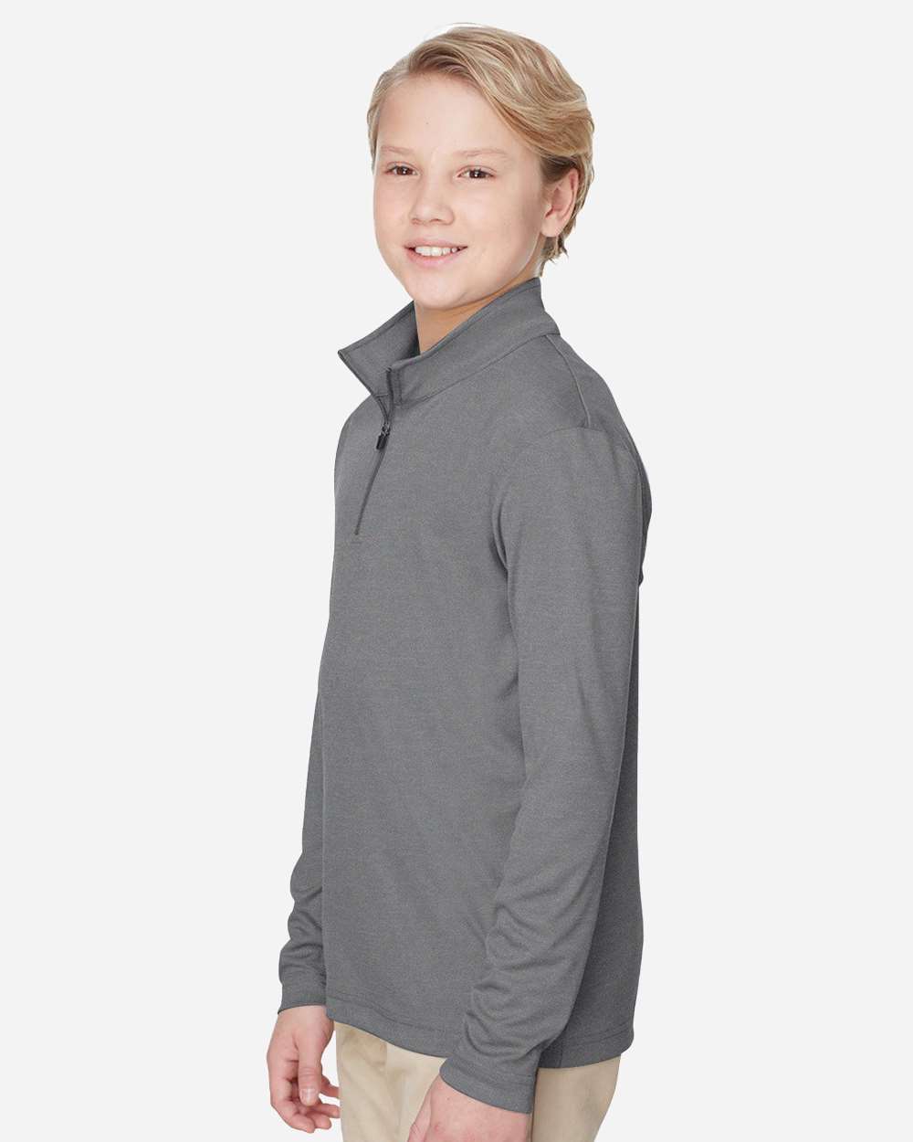 Youth Zone Sonic Heather Performance Quarter-Zip Pullolver - OnModelSide - B703D9023 - Dark Grey Heather