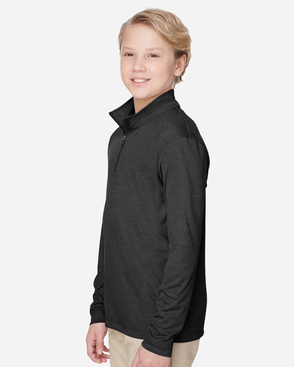 Youth Zone Sonic Heather Performance Quarter-Zip Pullolver - OnModelSide - B703D9503 - Black Heather