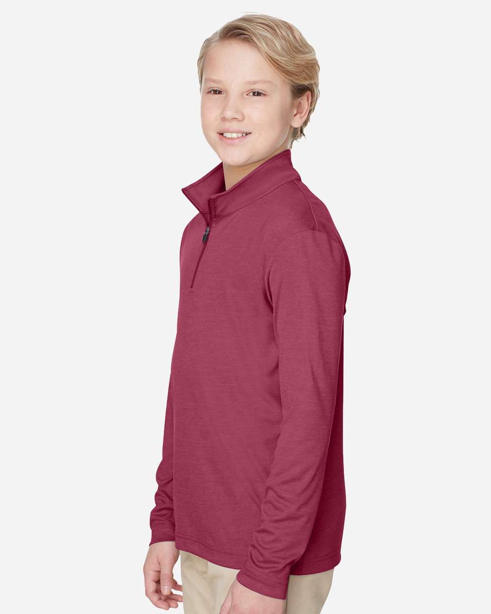 Youth Zone Sonic Heather Performance Quarter-Zip Pullolver - OnModelSide - B703D9533 - Sport Maroon Heather