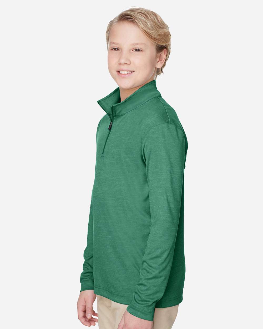 Youth Zone Sonic Heather Performance Quarter-Zip Pullolver - OnModelSide - B703D9543 - Sport Forest Heather