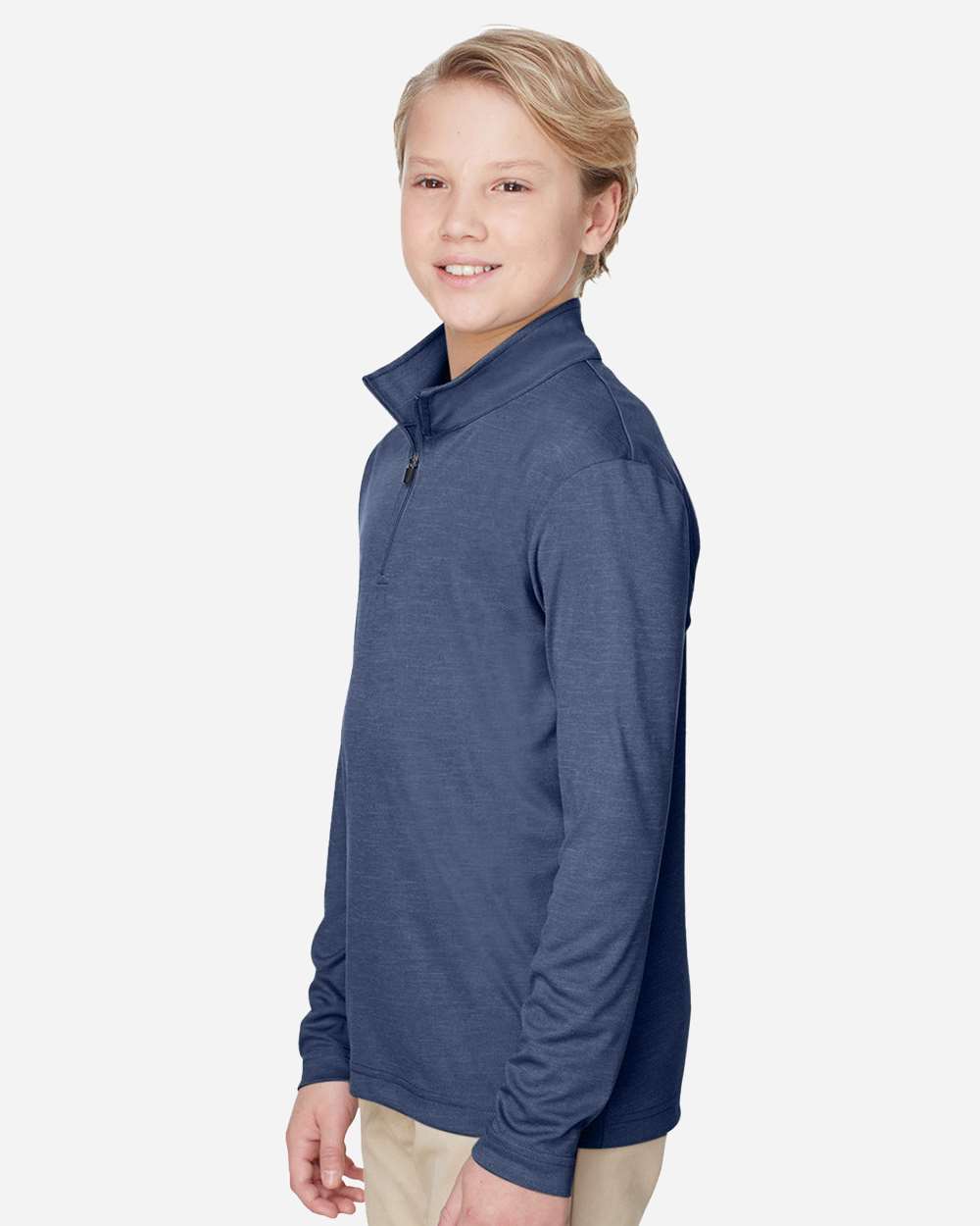 Youth Zone Sonic Heather Performance Quarter-Zip Pullolver - OnModelSide - B703D9653 - Sport Dark Navy Heather